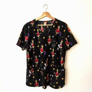 Dr. Suess Grinch Holiday Medical Scrub Top Women's Size Large